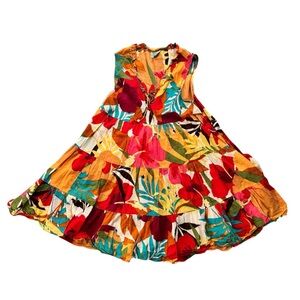 True Destinations Large Floral Boho Dress Tiered Sleeveless Beach Vacation